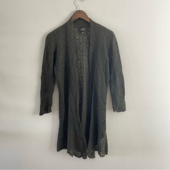 Eileen Fisher | Women’s Brown Mohair Blend Open Knit Long Cardigan Sweater Wool - Picture 3 of 9